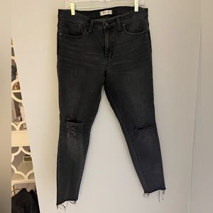 Madewell 9” High Rise Skinny Distressed Black Denim